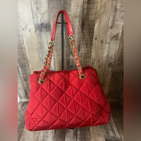 Talbots leather / nylon quilted red tote bag - Picture 5 of 16